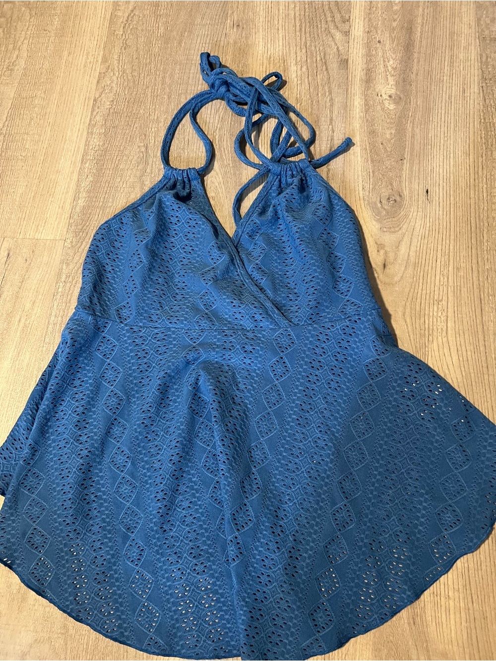 Blue Halter Swimdress with Eyelet Detail